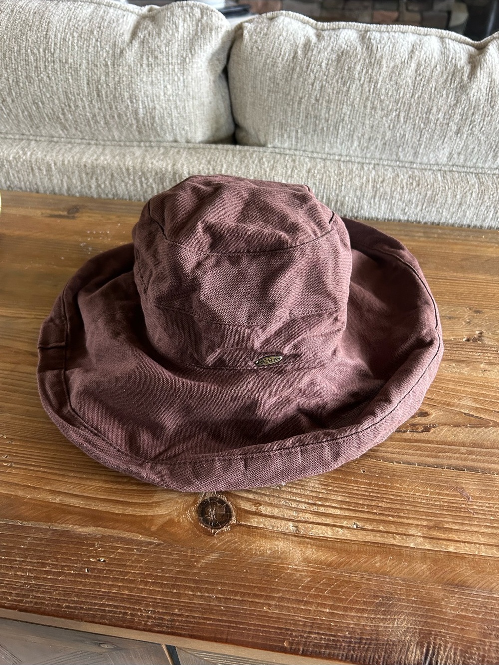Scala Brown Linen Adjustable Sun Hat